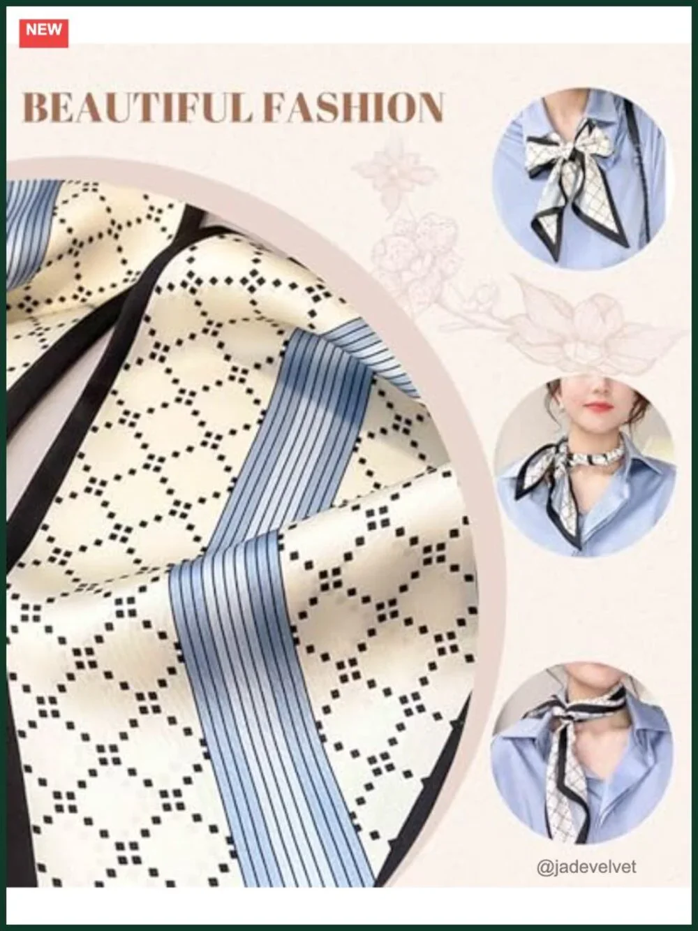 Silky Satin Fashion Scarf for Women Lightweight Oblique Angle Design 59 x 5.9